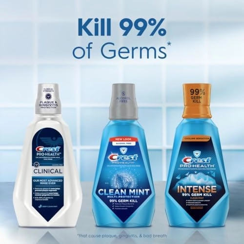 Crest Pro-Health Clean Mint Mouthwash, CPC Antigingivitis/Antiplaque Mouthwash, 500 mL (16.9 Fl Oz ), Pack of 4, Crest Mouthwash, Gingivitis Treatment