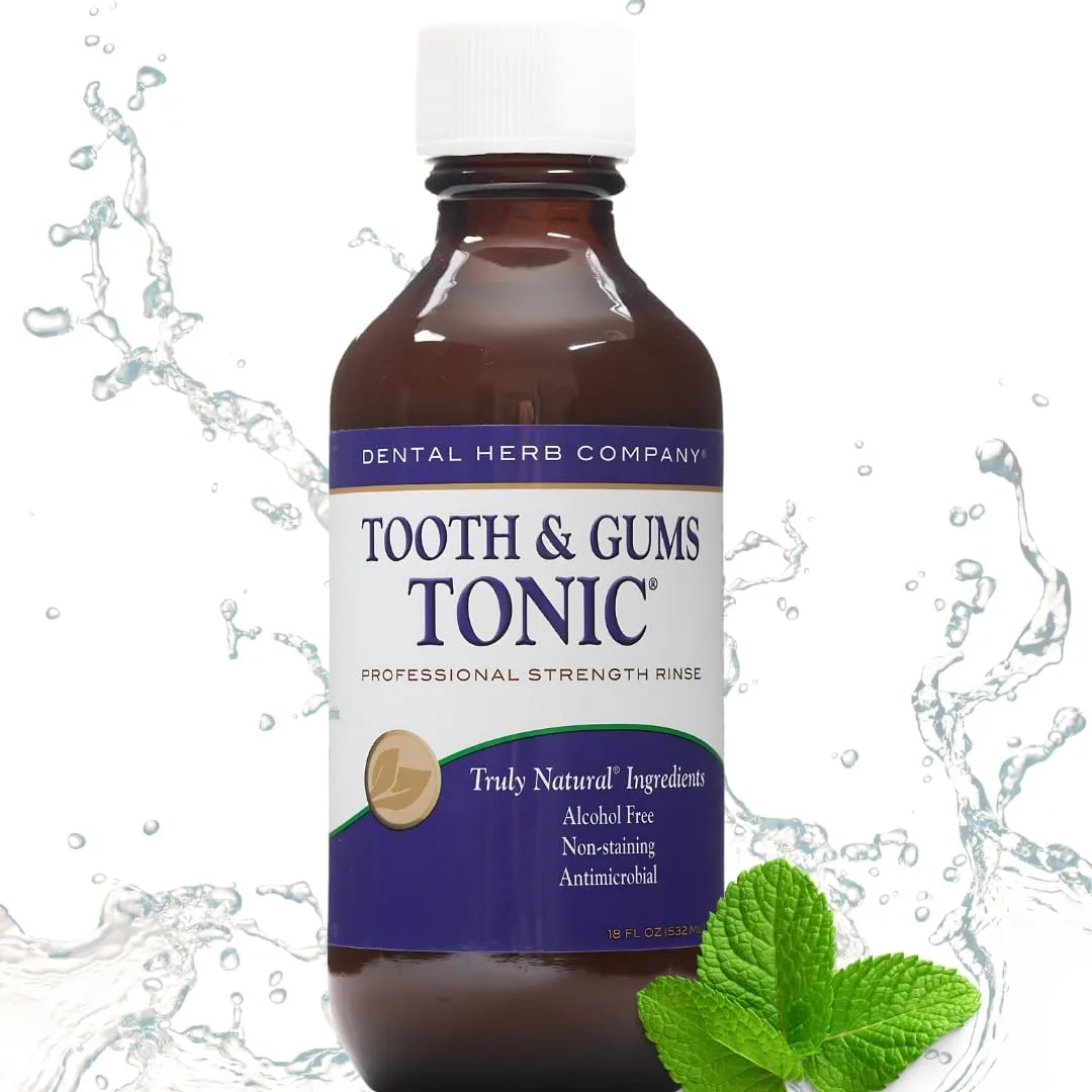Dental Herb Company Tooth & Gums Tonic Mouthwash - Made with Pure Essential Oils to Relieve Bad Breath, Bleeding and Irritated Gums. (18 Oz)