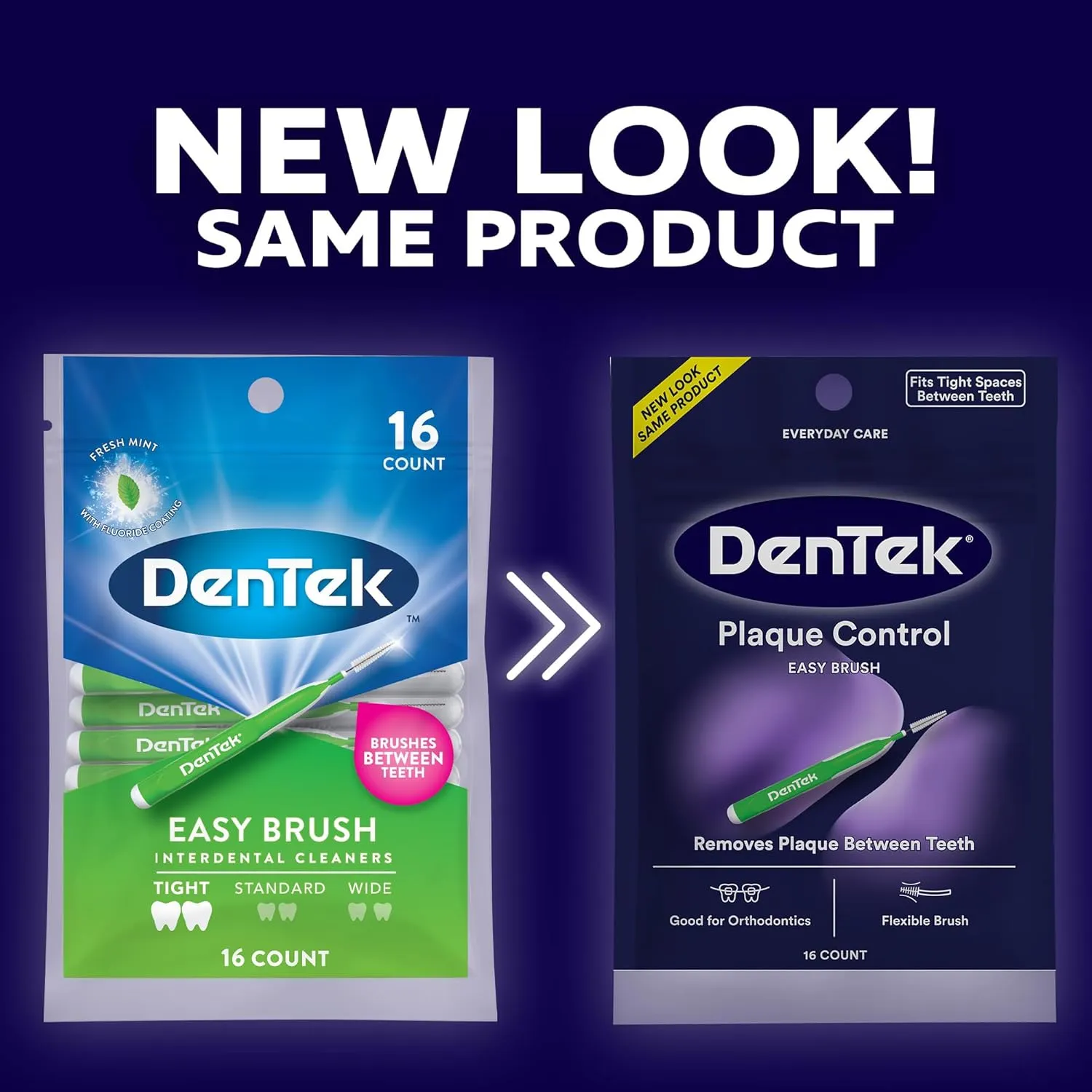DenTek Easy Brush Plaque Control Interdental Cleaners, Tight, 16 Count, 6 Pack