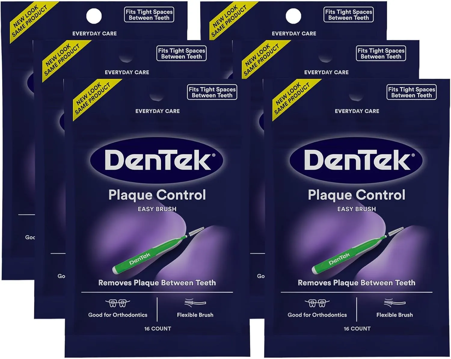 DenTek Easy Brush Plaque Control Interdental Cleaners, Tight, 16 Count, 6 Pack