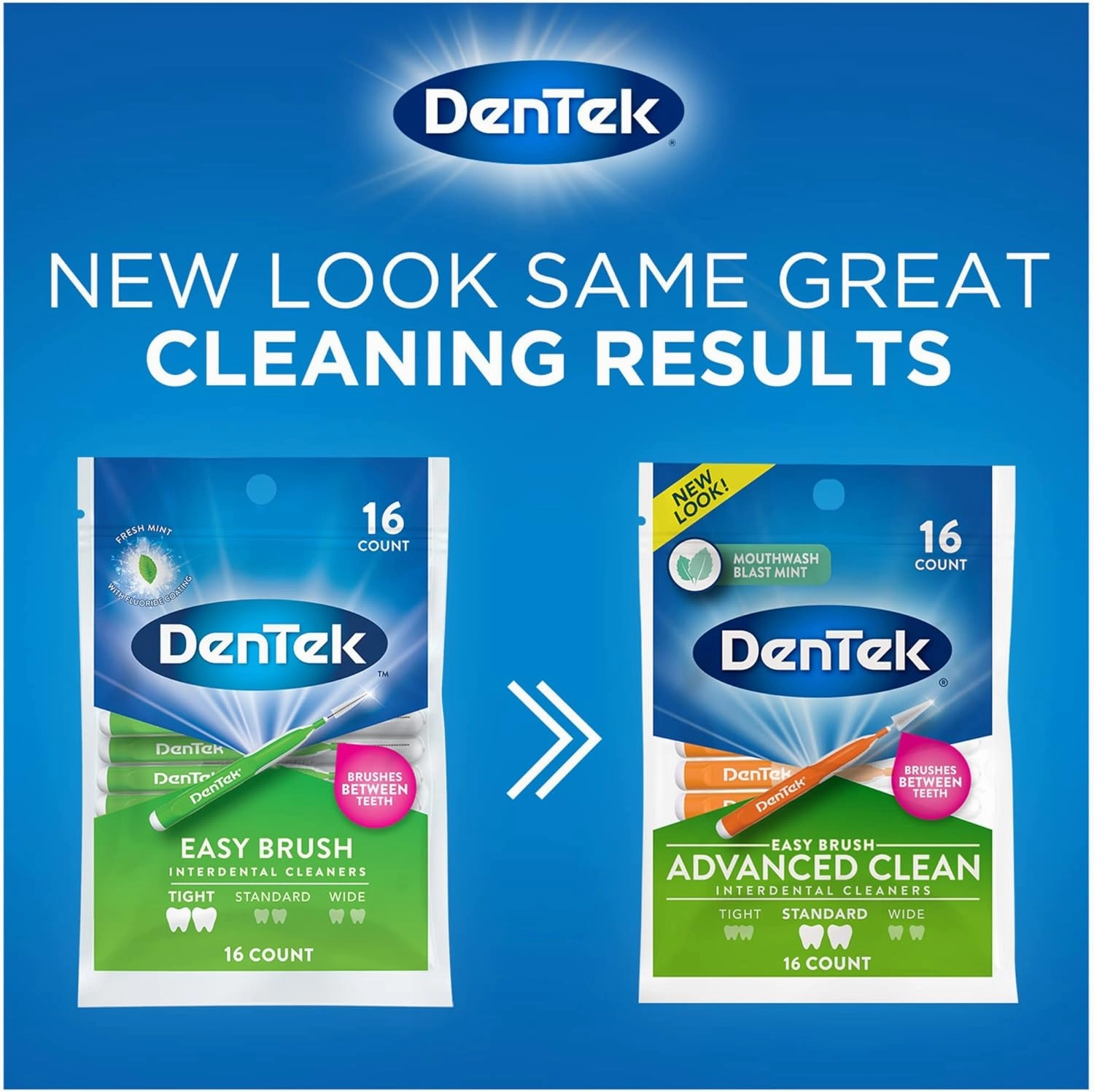 DenTek Easy Brush Advanced Clean Interdental Cleaners, Standard, 16 Count, 6 Pack