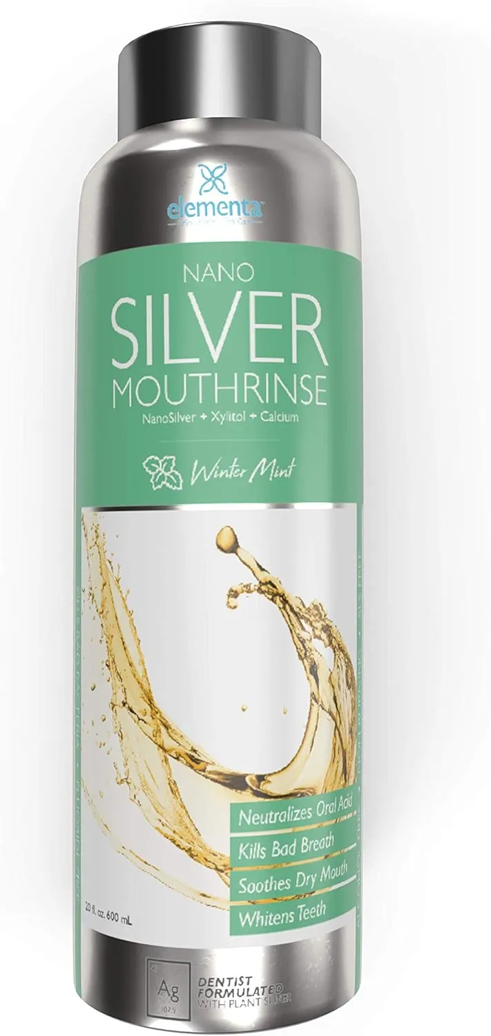 Dentist Formulated Nano Silver Xylitol Mouthwash with Calcium, PH Balanced, Enamel Strengthening Oral Rinse Alcohol and Fluoride Free (Wintermint)