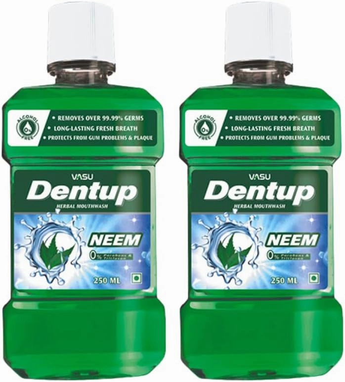 Dentup Herbal Mouthwash with Neem - Nature's Care for Complete Oral Hygiene Pack of 2 (250 ml x 2)