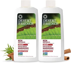 Desert Essence Natural Neem Mouthwash - Cinnamint Flavor - 16 Fl Ounce - Pack of 2 - Reduce Plaque Buildup - Tea Tree Oil - Neem Leaf Extract - Peppermint - Complete Oral Care - Refreshes Breath