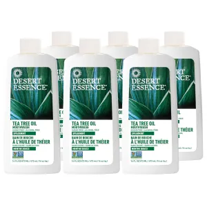 Desert Essence Tea Tree Oil Mouthwash - 16 Fl Ounce - Pack of 6 - Natural Refreshing - Spearmint Flavor - Helps Reduce Plaque Buildup - Refreshes Mouth & Gums - Vitamin C - Oral Care - No Parabens