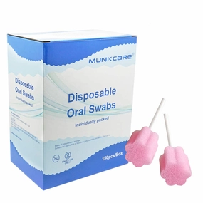 Disposable Oral Swabstick Oral Care Foam Swabs, Individually Wrapped, Untreated,Pink, 150 counts