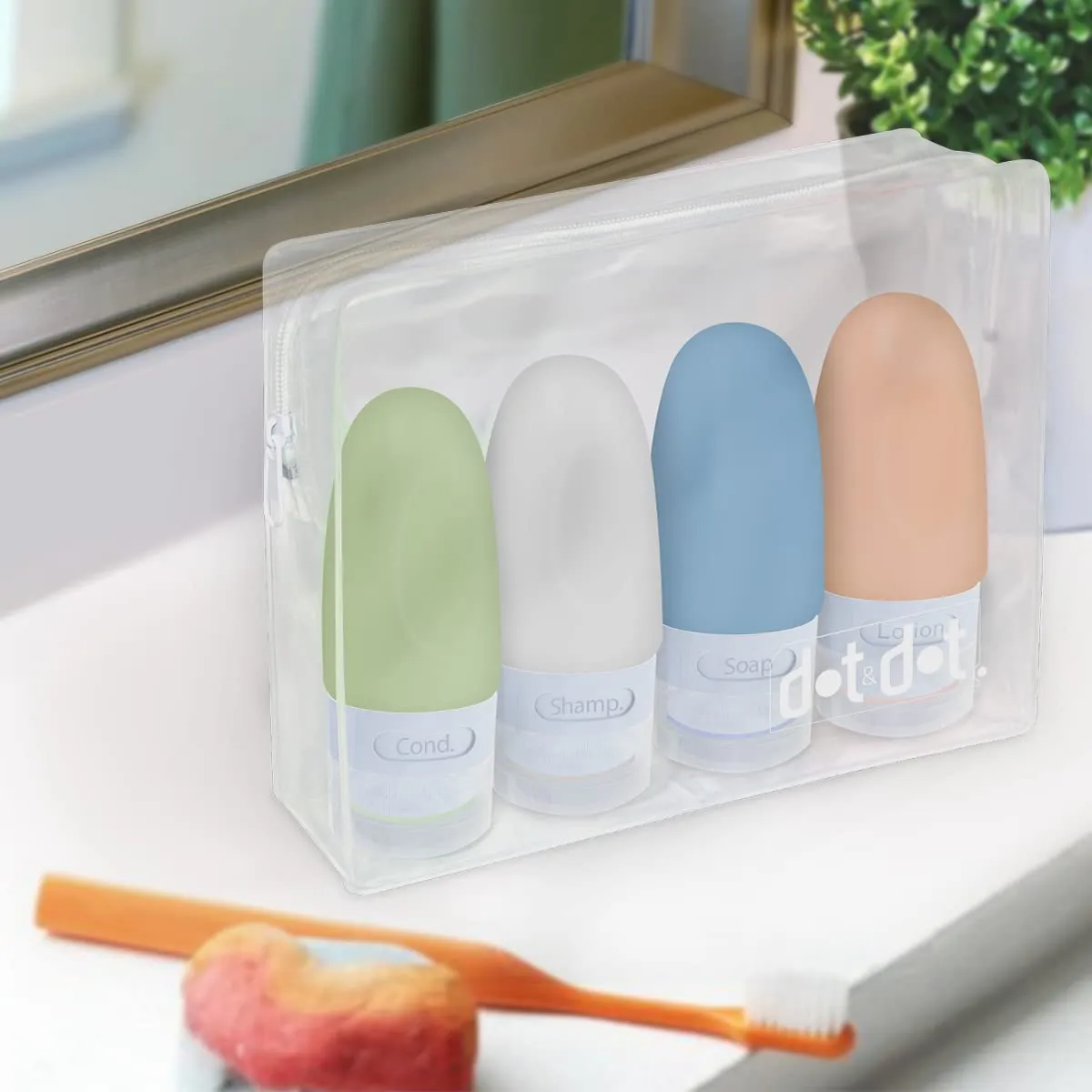 Dot&Dot Leak Proof Travel Bottles for Toiletries - 4 Pack Silicone Travel Toiletry Bottles - Travel Shampoo and Conditioner Bottles with TSA Quart Bag - 1 oz Travel Size Bottles