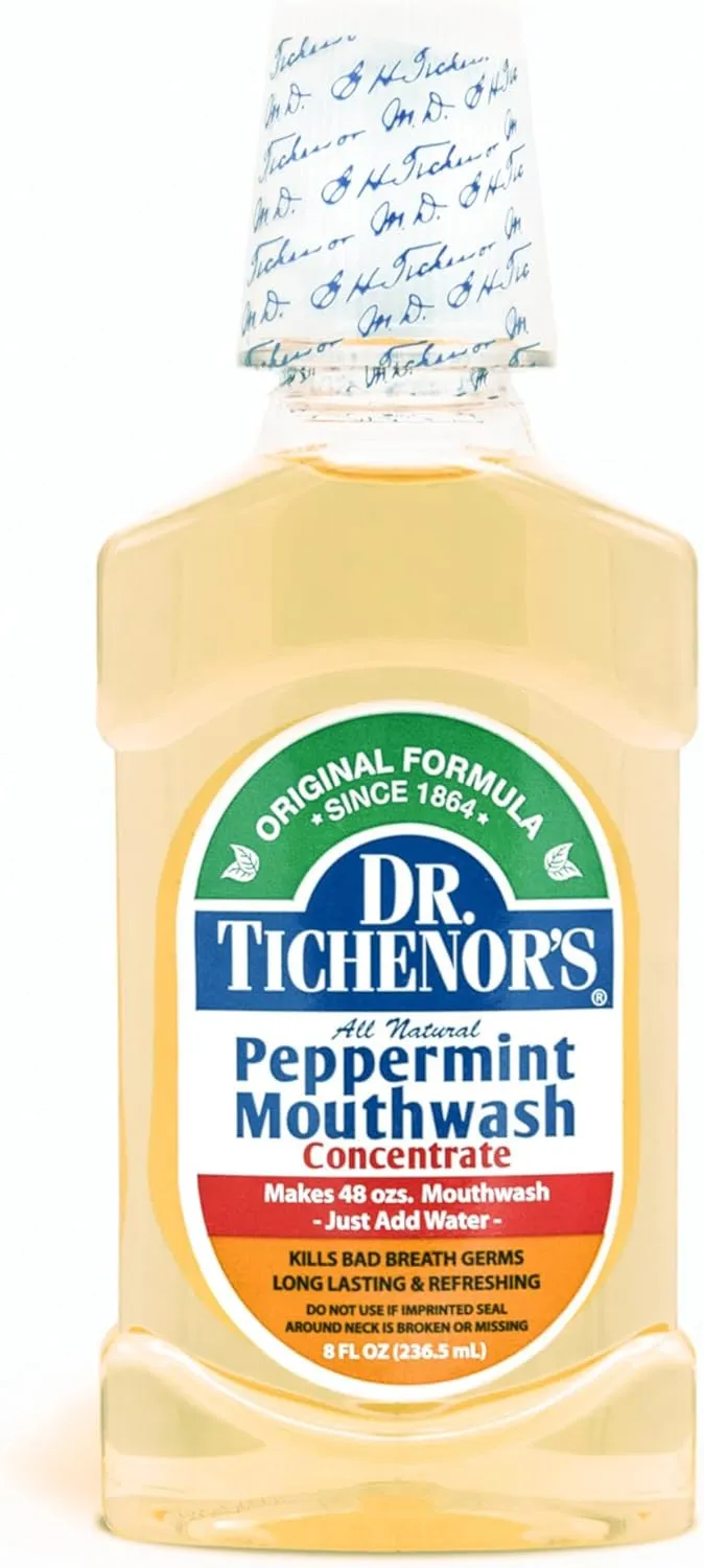 Dr. Tichenor's Peppermint Mouthwash Concentrate - Oral Rinse for Bad Breath and Oral Health with a Minty Punch for Soothing Relief of Minor Sore Throat Irritation - 8 Ounce (Pack of 3)