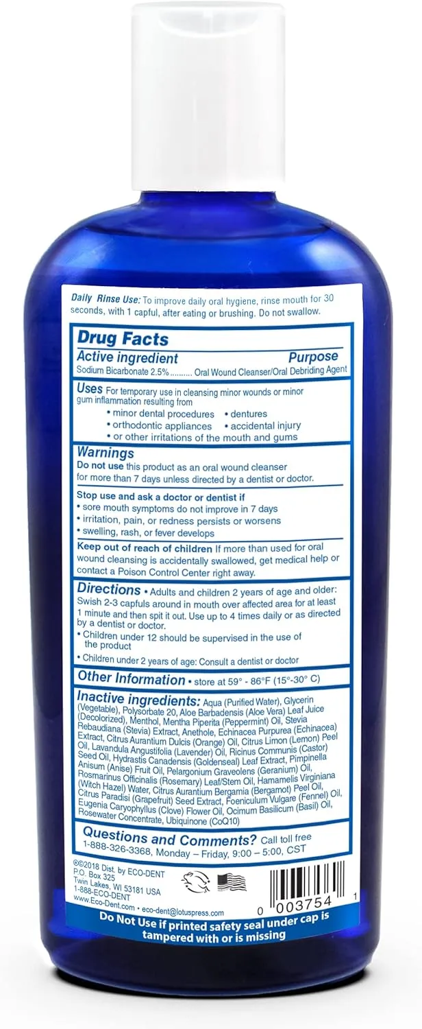 Eco-Dent Alcohol-Free Mouthwash, Mint - Ultimate Essential MouthCare, Oral Care Mouth Wash for Adults, Baking Soda Mouth Rinse with CoQ10/Herbs/Essential Oils, 8 Fl Oz (Pack of 6)