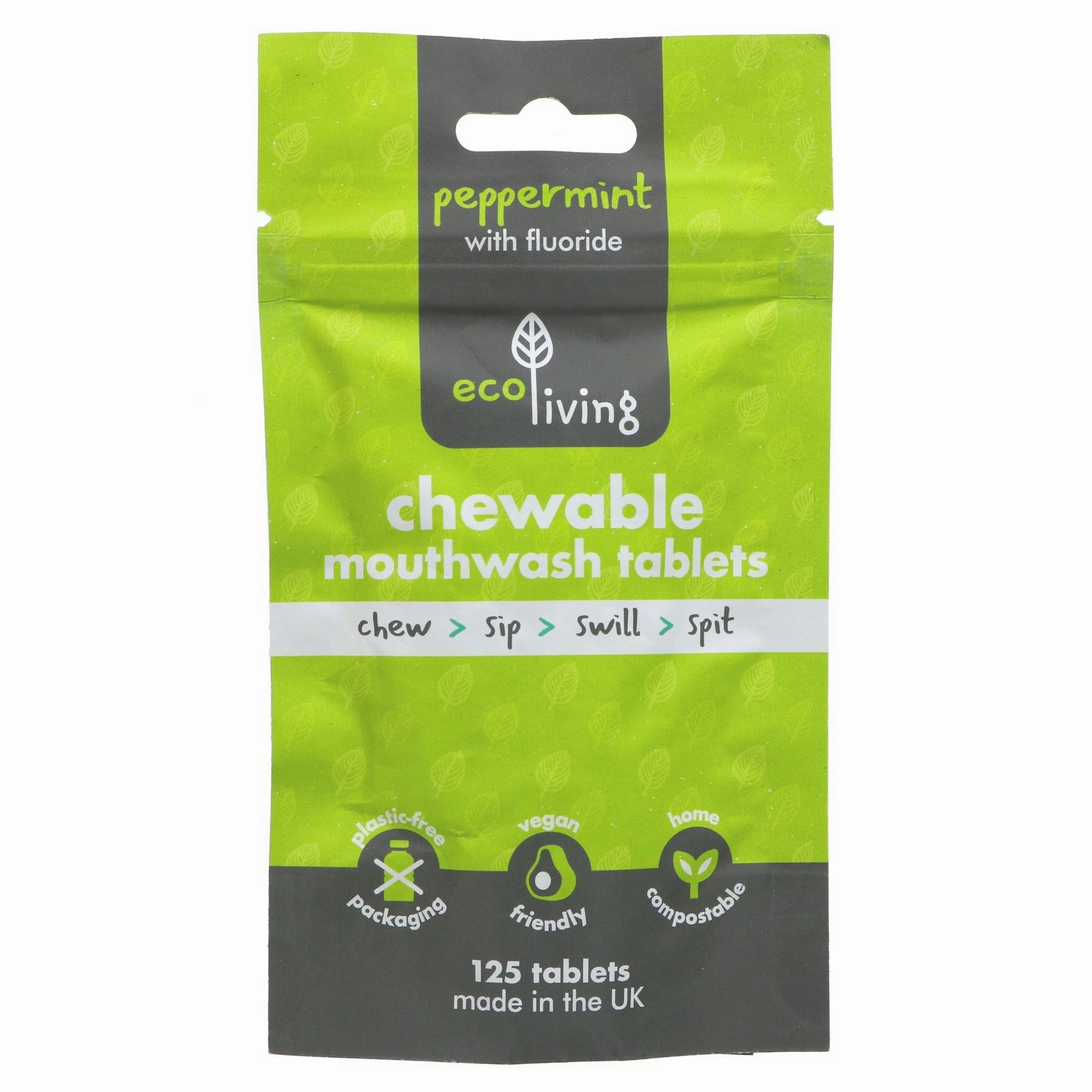 Ecoliving | Mouthwash Tablets w\Fluoride - 125 tablets. Chewable | 125 tab
