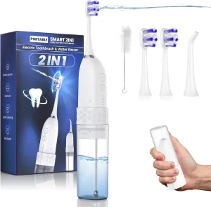 Electric Toothbrush with Water Flosser, 2 in 1 Cordless Toothbrush and Water Flosser Combo,Water Flosser for Travel and Home (White)