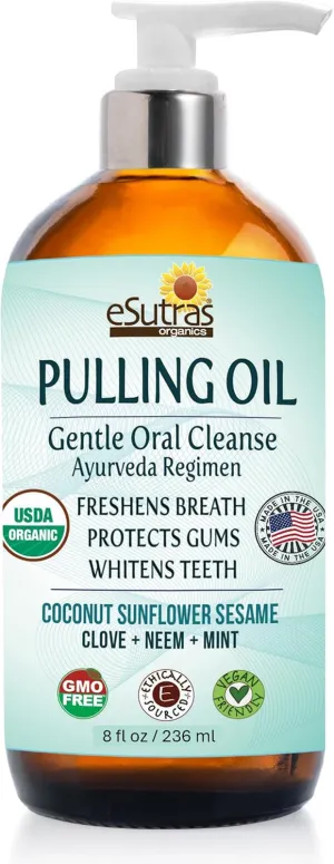 eSutras Pulling Oil Herbal Mouthwash Powerful Coconut Sesame Sunflower Oils   Essential Oils, Mint Clove Whitens Teeth Refreshes Breath Strengthens Gums