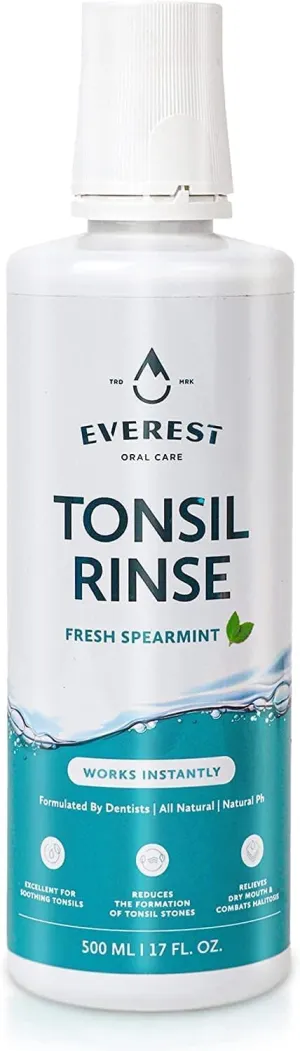 Everest Mouth Wash & Tonsil Stone Remover – Natural Mouthwash or Oral Rinse Liquid to Help Soothe Tonsils, Fight Bad Breath, & Relieve Dry Mouth – Paraben & Alcohol Free Treatment, Spearmint