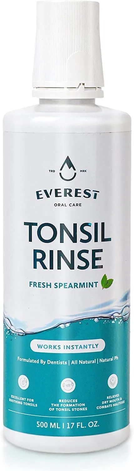 Everest Mouth Wash & Tonsil Stone Remover – Natural Mouthwash or Oral Rinse Liquid to Help Soothe Tonsils, Fight Bad Breath, & Relieve Dry Mouth – Paraben & Alcohol Free Treatment, Spearmint