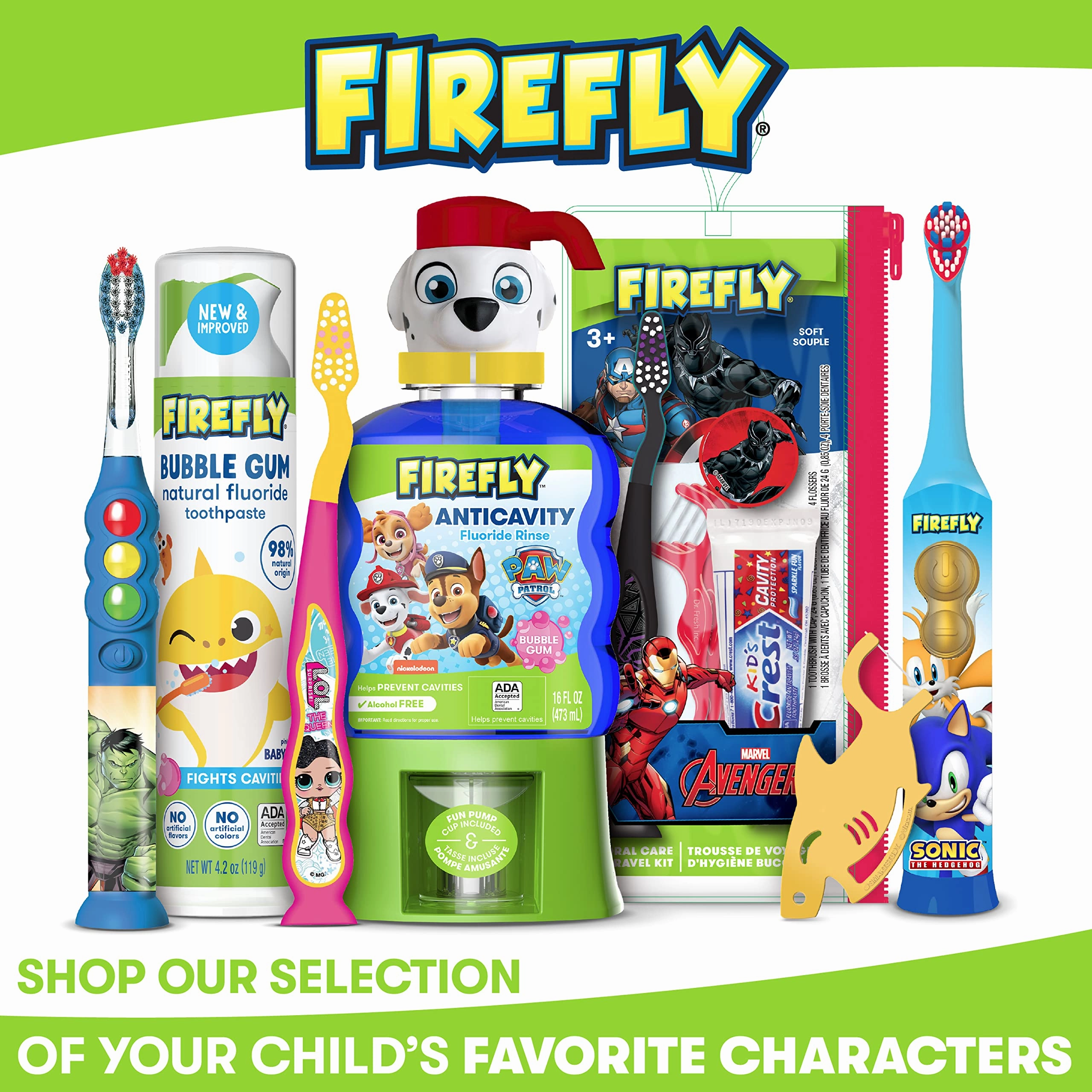 Firefly Anticavity Fluoride Rinse, Toy Story, Alcohol Free Formula, ADA Accepted, Helps Prevent Cavities, Bubble Berry Flavor, 16 Ounce