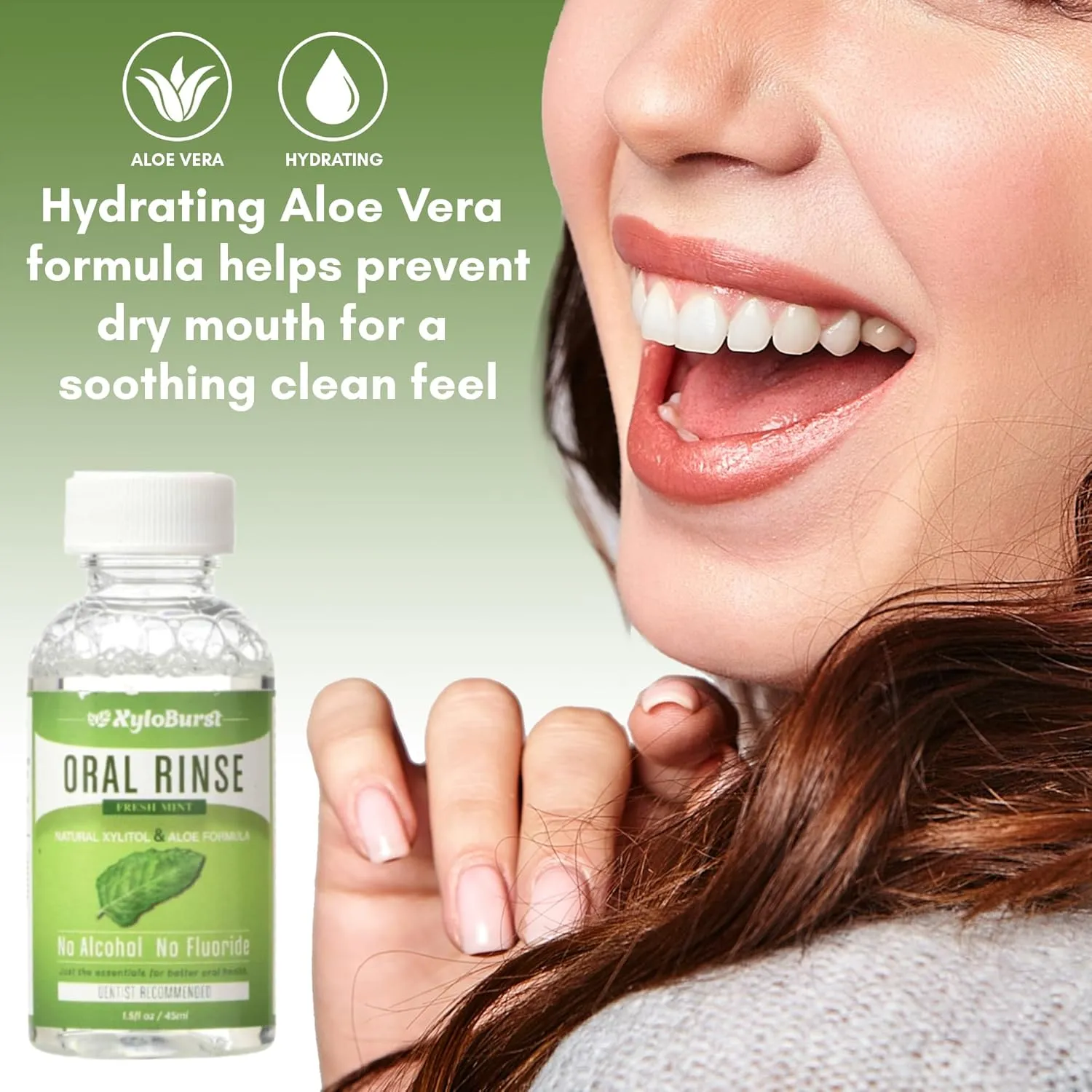 Focus Nutrition, XyloBurst Oral Rinse Natural Xylitol Mouthwash with Aloe Vera, Fresh Mint, Travel Size, 1.5oz Per Bottle - Pack of 10