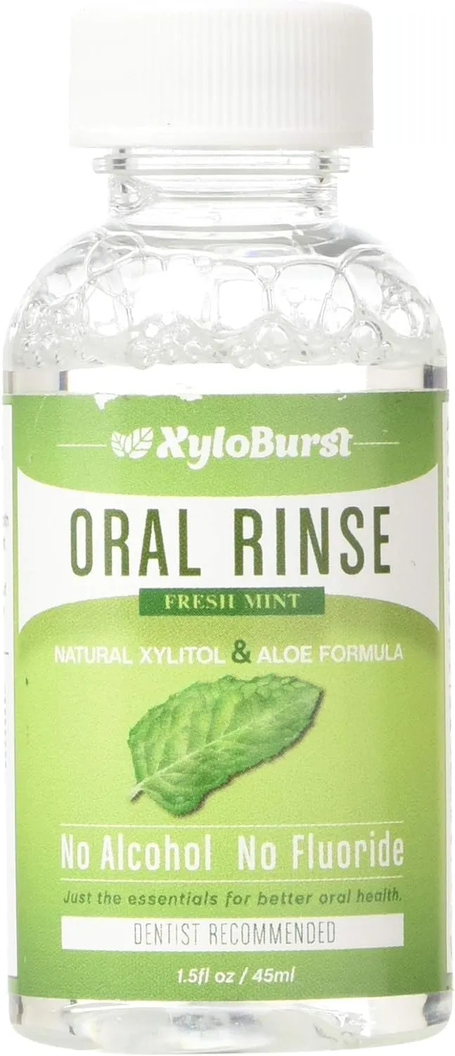Focus Nutrition, XyloBurst Oral Rinse Natural Xylitol Mouthwash with Aloe Vera, Fresh Mint, Travel Size, 1.5oz Per Bottle - Pack of 10