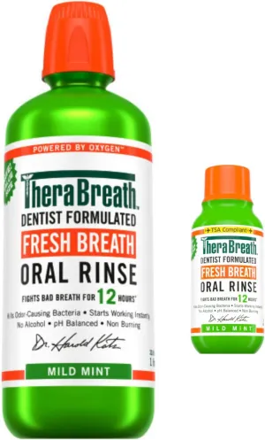 Fresh Breath Mouthwash, Mild Mint, Alcohol-Free, 1 Liter (33.8 oz)   Travel Size, 3 fl oz