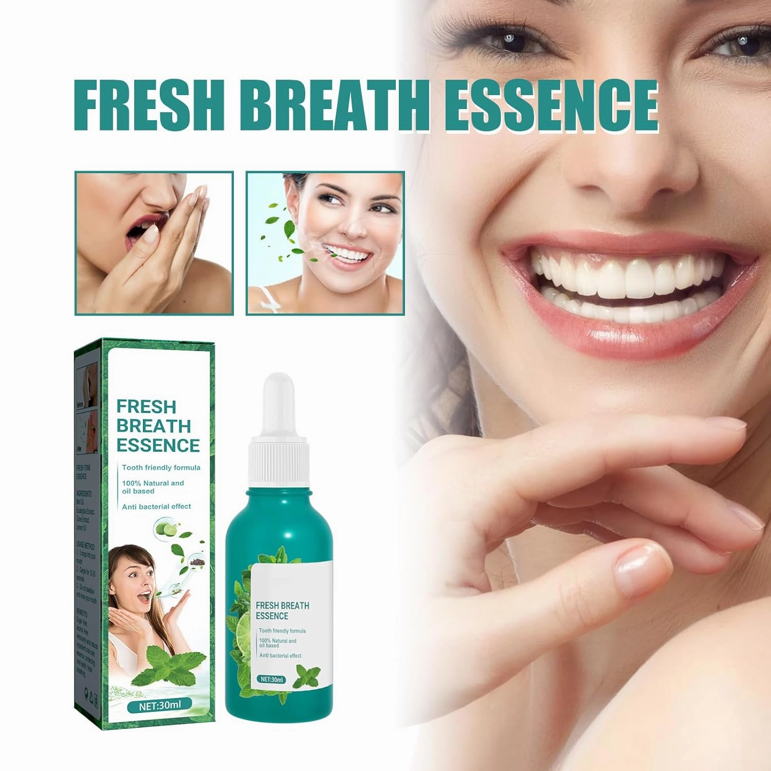 Fresh Breath Oral Care Essence, Breath Treatment for Adults, Dry and Bad Mouth Smell Removing Drops, Easy to Carry and Handy Fresh Breath Oil-serum, 30 mL, 1.01 Oz (3PCS)