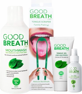 Goodbreath Mouthwash Mint Mouth Rinse (16 Oz)   Tongue Scraper (4 Pack)   Tongue Gel (2.5 Oz)   Oral Spray Mint Mouth Rinse (2 Oz)