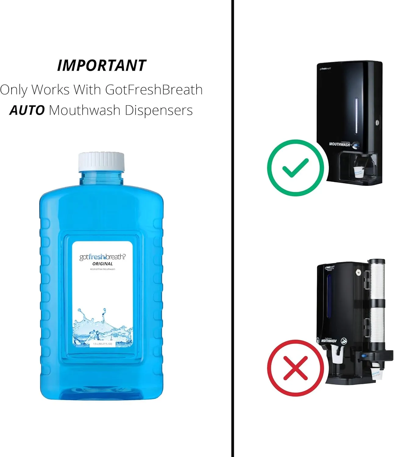 GotFreshBreath Slim Mouthwash Case (Original Flavor) – 6 Bottles   Cups - Alcohol-Free Mouthwash - Fits Both Auto and Manual Dispensers, 600 Uses Per Case, for Commercial and Household Use