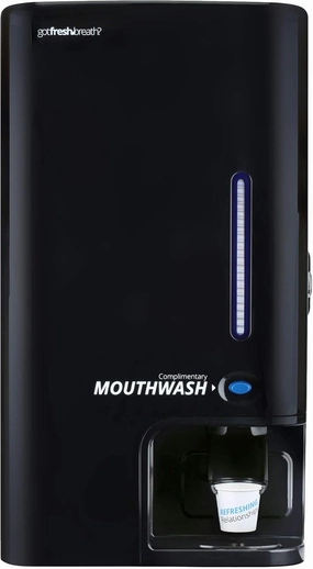 GotFreshBreath Automatic Mouthwash Dispenser for Bathrooms – Standing or Wall-Mounted, Slim, Commercial Mouthwash Dispenser with 100 Cups & 50 Oz. Mouthwash – Black…