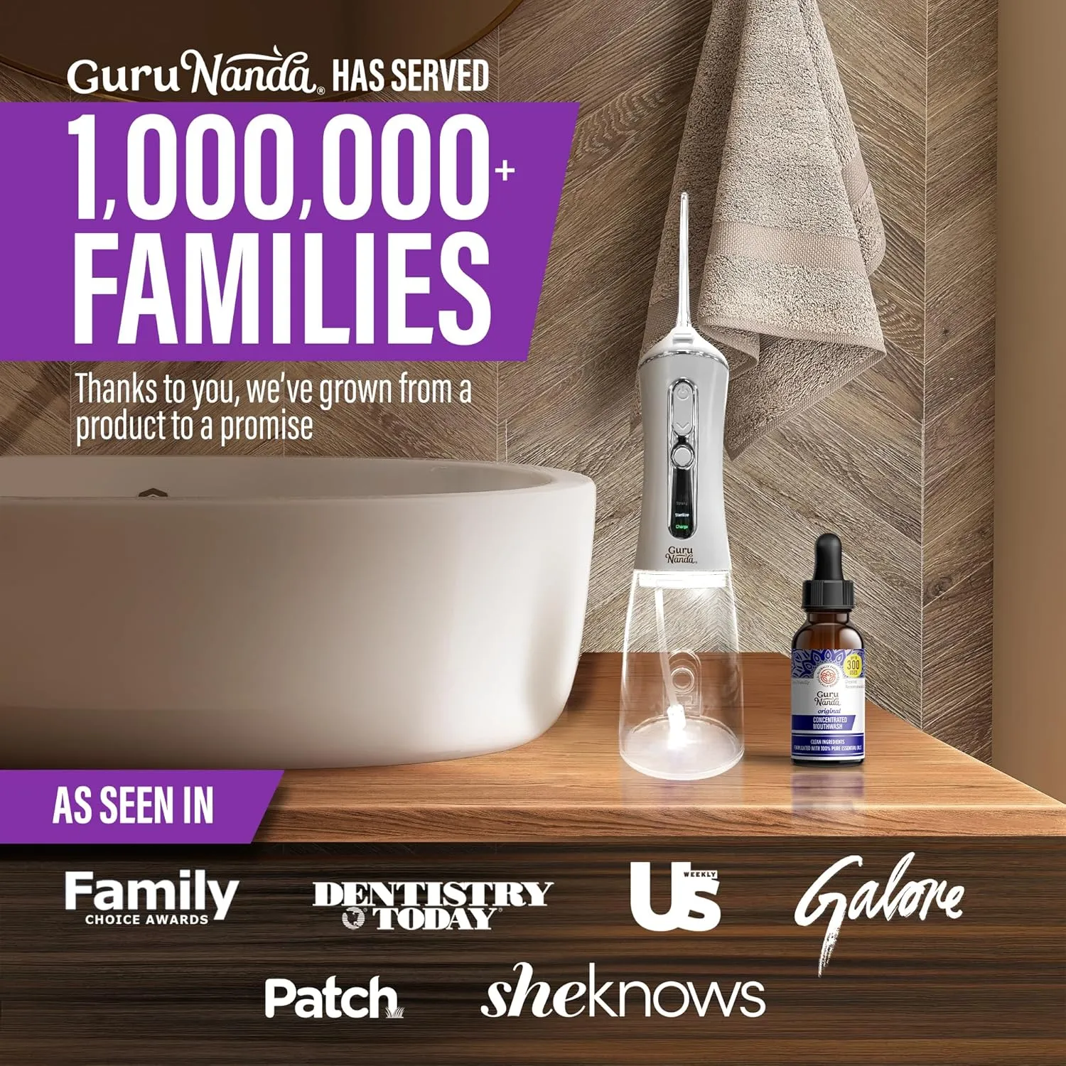 GuruNanda Advanced Water Flosser 2.0 with UV Mode & Concentrated Mouthwash Duo - Fresh Breath & Thorough Plaque Removal for a Brighter Smile