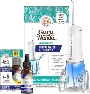 GuruNanda Advanced Water Flosser 2.0 with UV Mode & Concentrated Mouthwash Duo - Fresh Breath & Thorough Plaque Removal for a Brighter Smile