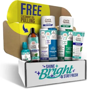 GuruNanda Shine Bright Stay Fresh – Dual Barrel Whitening & Breath Harmonizer Mouthwash & Neem Toothpaste for Long-Lasting Fresh Breath & Teeth Whitening