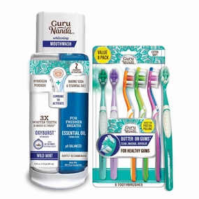 GuruNanda Dual Barrel Oxyburst Whitening Mouthwash & Butter On Gums Toothbrush 8 Pack with 8000  Softex Bristles, Ultra Soft Bristles for Sensitive & Receeding Gums, Perfect for Whiter Teeth(20 Fl Oz)