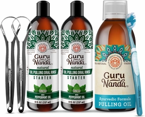 GuruNanda Happy Smile, Happy Gums Oil Pulling Bundle - Coconut & Peppermint Oil Pulling (2 Pack) with Original Oil Pulling for a Happier Smile
