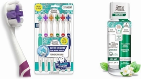 GuruNanda Oral Care Bundle – Butter On Gums Toothbrush (6 Ct) & Dual Barrel Oral Rinse Mouthwash (20 Fl Oz) – Ultra Soft Bristles & Alcohol-Free Fresh Breath Support