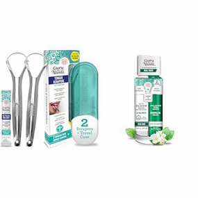 GuruNanda Oral Care Bundle – Stainless Steel Tongue Scraper (2 Pack) & Dual Barrel Breath Harmonizer Mouthwash (20 Fl Oz) – Alcohol-Free Fresh Breath & Bad Breath Defense