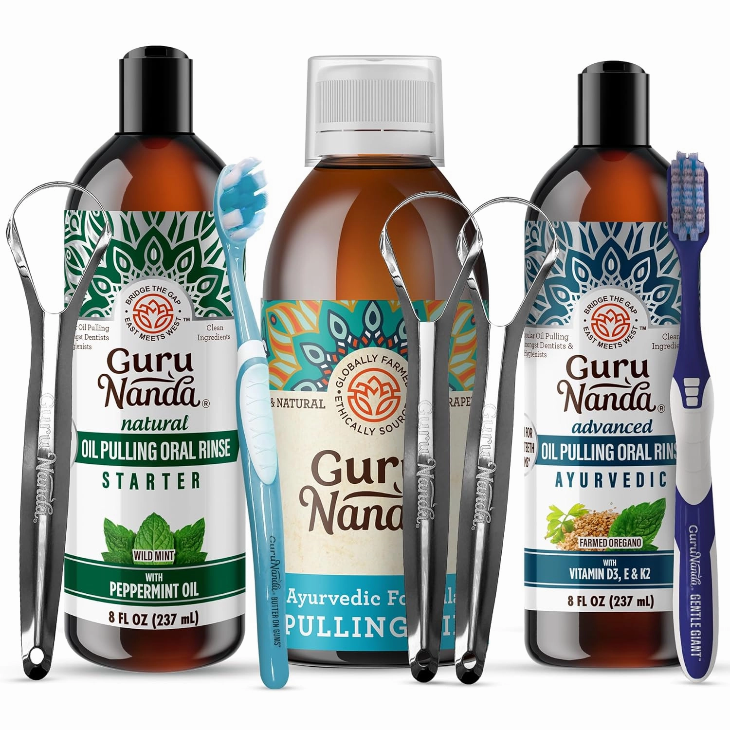 GuruNanda Original, Advanced and Coconut & Peppermint Oil Pulling - Alcohol & Fluoride Free Mouthwash - 100% Natural, Ayurvedic Blend for Healthy Teeth & Gums, Teeth Whitening & Fresh Breath