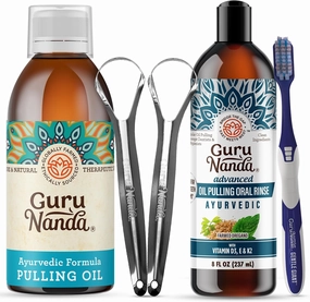 GuruNanda Original Oil Pulling Oil, Fluoride Free Vegan Natural Mouthwash & Advanced Formula Oil Pulling - Natural Coconut Oil Mouthwash with Essential Oils