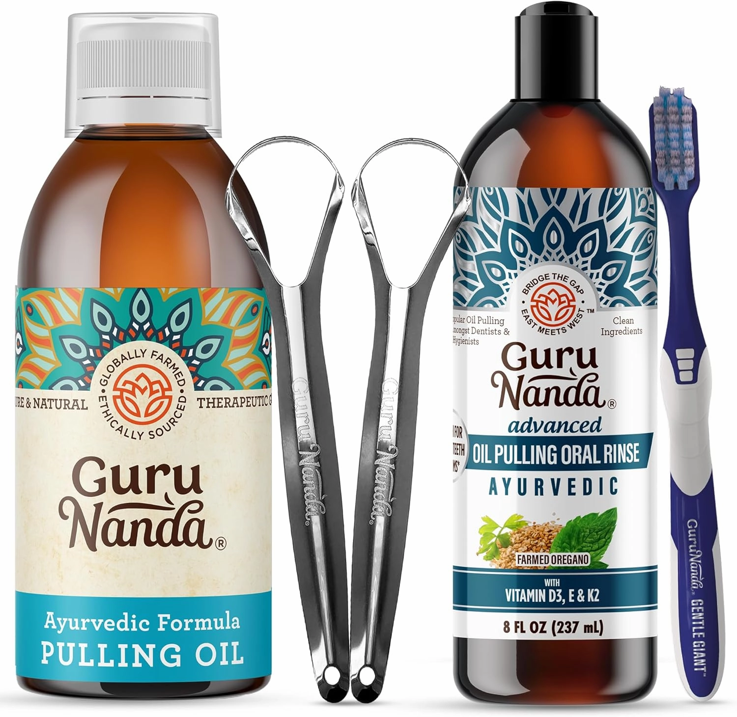 GuruNanda Original Oil Pulling Oil, Fluoride Free Vegan Natural Mouthwash & Advanced Formula Oil Pulling - Natural Coconut Oil Mouthwash with Essential Oils