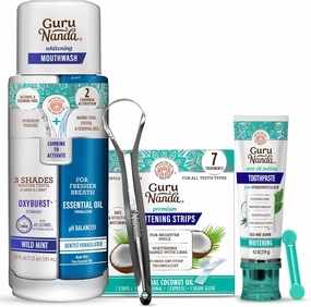 GuruNanda Whitening Power Bundle – Hydroxyapatite Toothpaste, Oxyburst Whitening Mouthwash & 7-Day Whitening Strips for a Brighter Smile