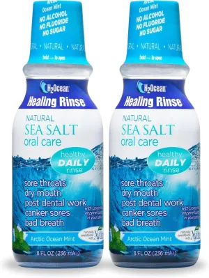 H2Ocean Healing Rinse Mouthwash - Great Tasting Sea Salt & Xylitol Mouth Wash for Fresh Breath & Dry Mouth - Alcohol & Fluoride Free - Arctic Ocean Mint 8oz (Pack of 2)