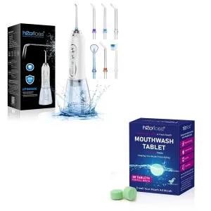 H2ofloss Rechargeable Water Dental Flosser and Mouthwash Tablets Bundle for Complete Oral Care and Long-Lasting Fresh Breath