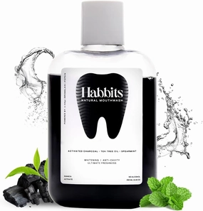 HABBITS Teeth-Whitening Charcoal & Spearmint Natural Mouthwash|Vitamin C & E Mouth Freshener for Dental Hygiene & Fresh Breath|No Artificial Flavors & Colors|Alcohol Free Mouth Wash|Pack of 1-250Ml