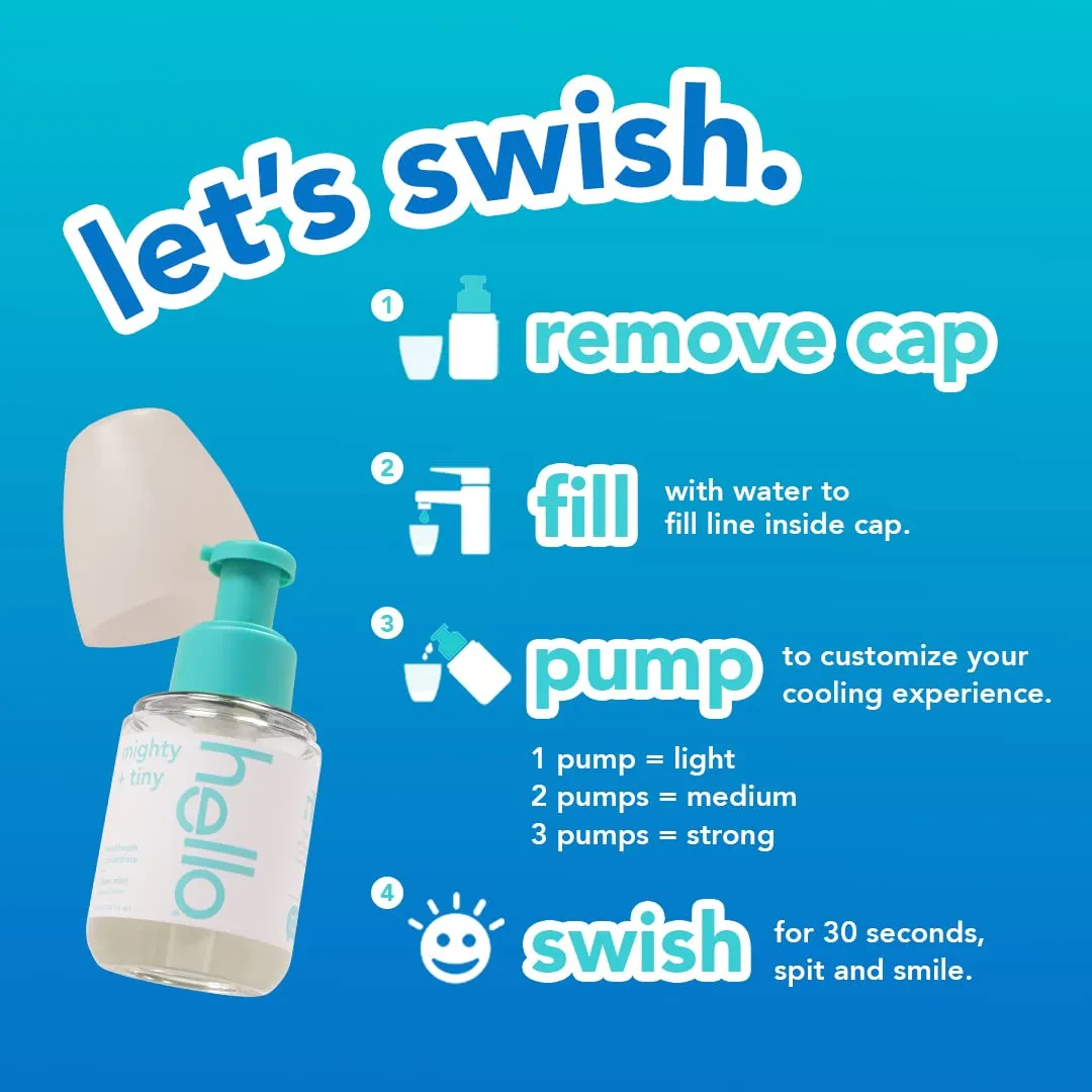 Hello Clean Mint Mouthwash Concentrate for Bad Breath, Alcohol Free Travel Size Mouthwash Made with Coconut Oil and Tea Tree Oil, Helps Freshen Breath, 2 Pack, 3.25 fl Oz Pump Bottles