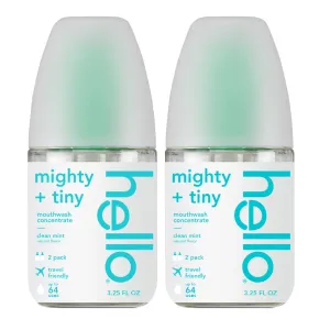 Hello Clean Mint Mouthwash Concentrate for Bad Breath, Alcohol Free Travel Size Mouthwash Made with Coconut Oil and Tea Tree Oil, Helps Freshen Breath, 2 Pack, 3.25 fl Oz Pump Bottles