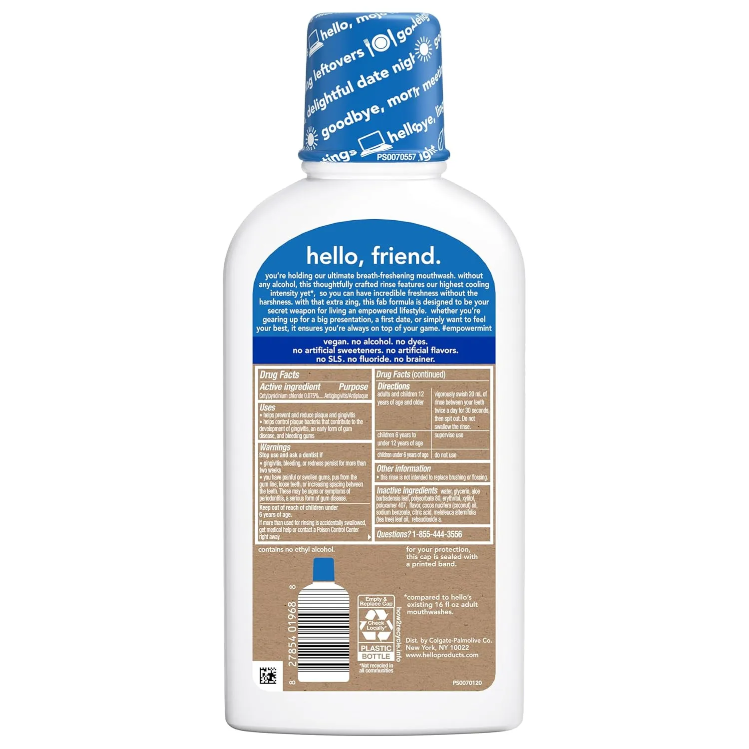 hello Empower-Mint Fluoride Free and Alcohol Free Mouthwash, Non Alcoholic Mint Mouthwash Pack, Peppermint Pow, 3 Pack, 16 Fl Oz Bottles
