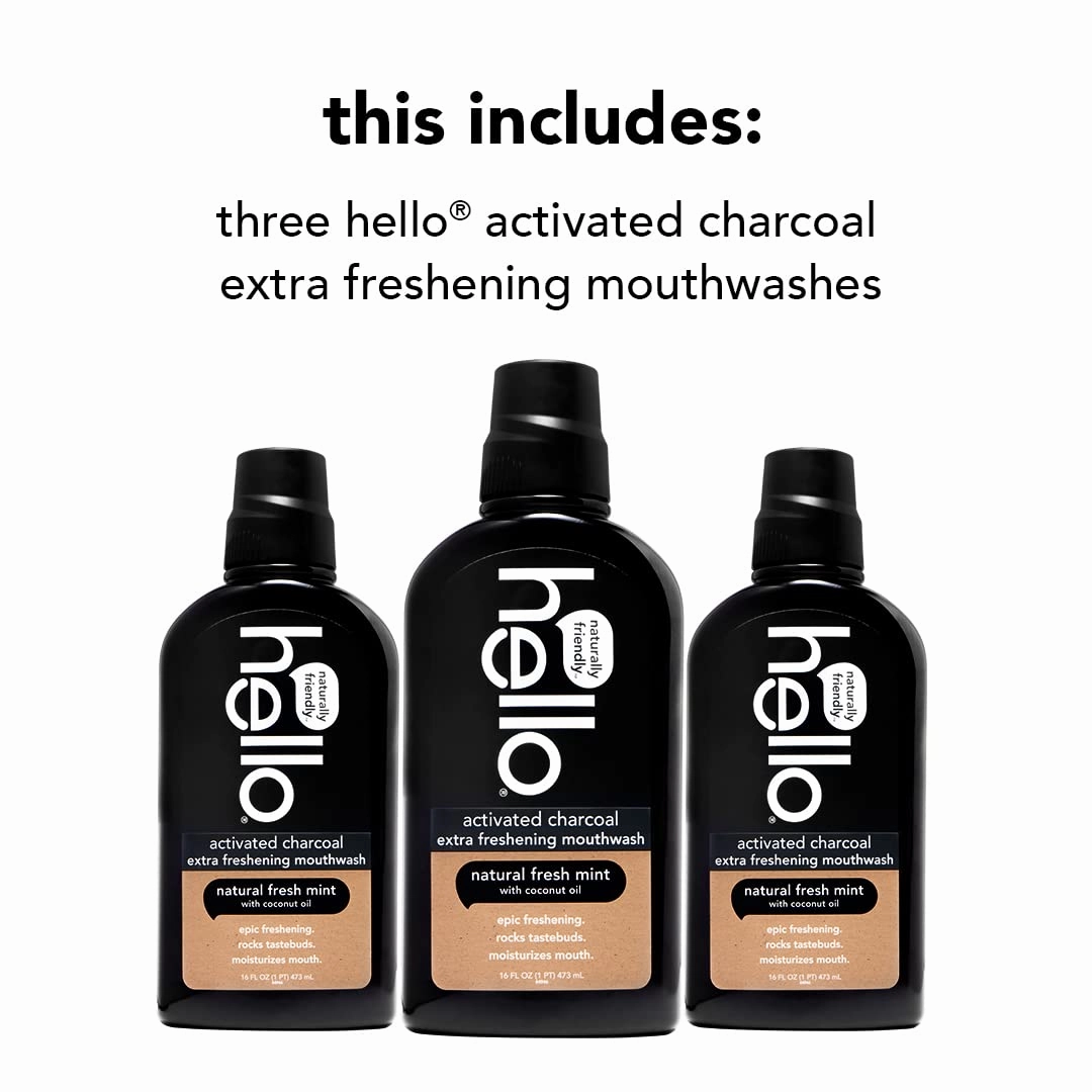 Hello Activated Charcoal and Peace Out Plaque Antigingivitis Mouthwash Bundle (Pack of 3, 16 Fl Oz)