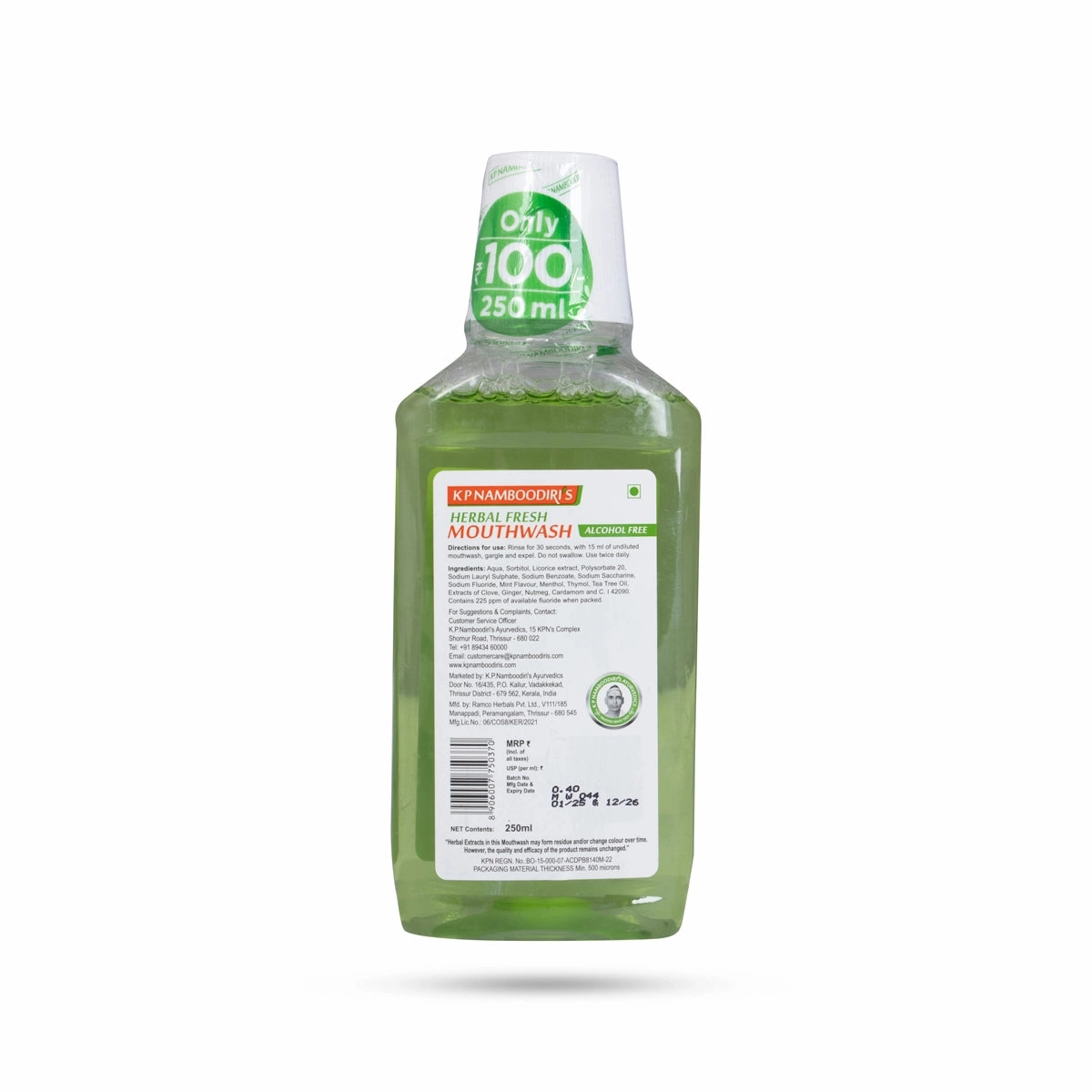 Herbal Fresh Mouthwash - 250 ml | Kp Namboodiris Mouthwash/ Alcohol Free/ Herbal Mouthwash/ Herbal Mouth Rinse