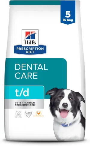 Hill's Prescription Diet t/d Dental Care Chicken Flavor Dry Dog Food, Veterinary Diet, 5 lb. Bag