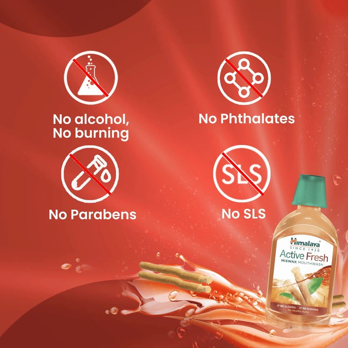 Himalaya Active Fresh Miswak Mouthwash 215ml-No Alcohol-Strong Gums,Fresh Breath,12hr Germ Protection