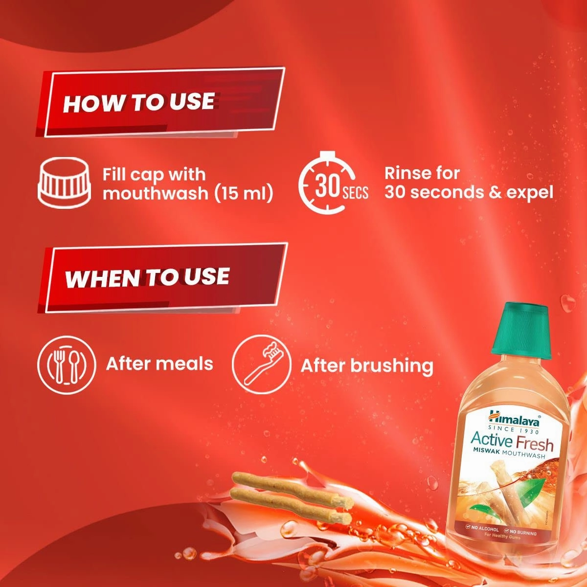Himalaya Active Fresh Miswak Mouthwash 215ml-No Alcohol-Strong Gums,Fresh Breath,12hr Germ Protection