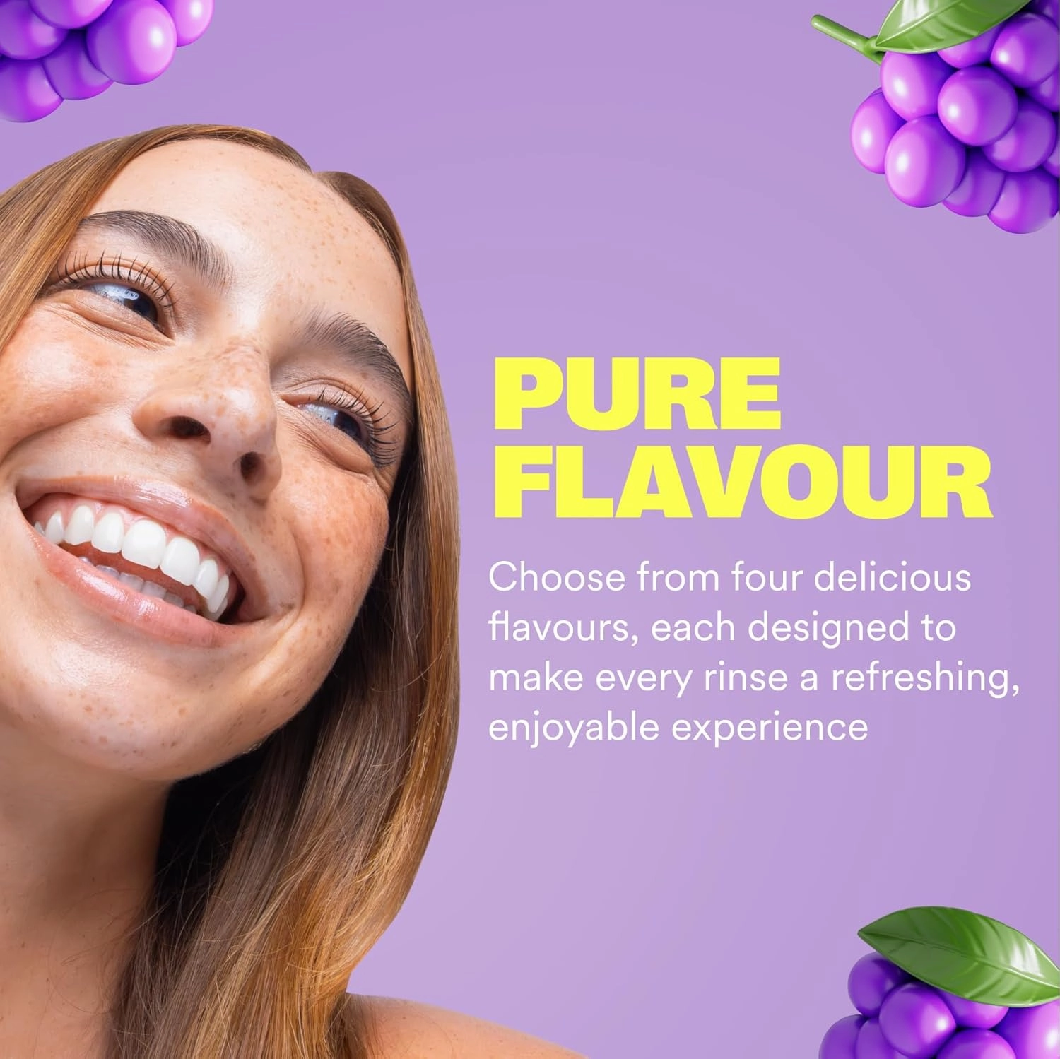 Hismile Flavoured Foaming Mouthwash, Alcohol-Free Mouthwash, Foaming Action, 50  Uses (45ml, Grape Bubblegum)