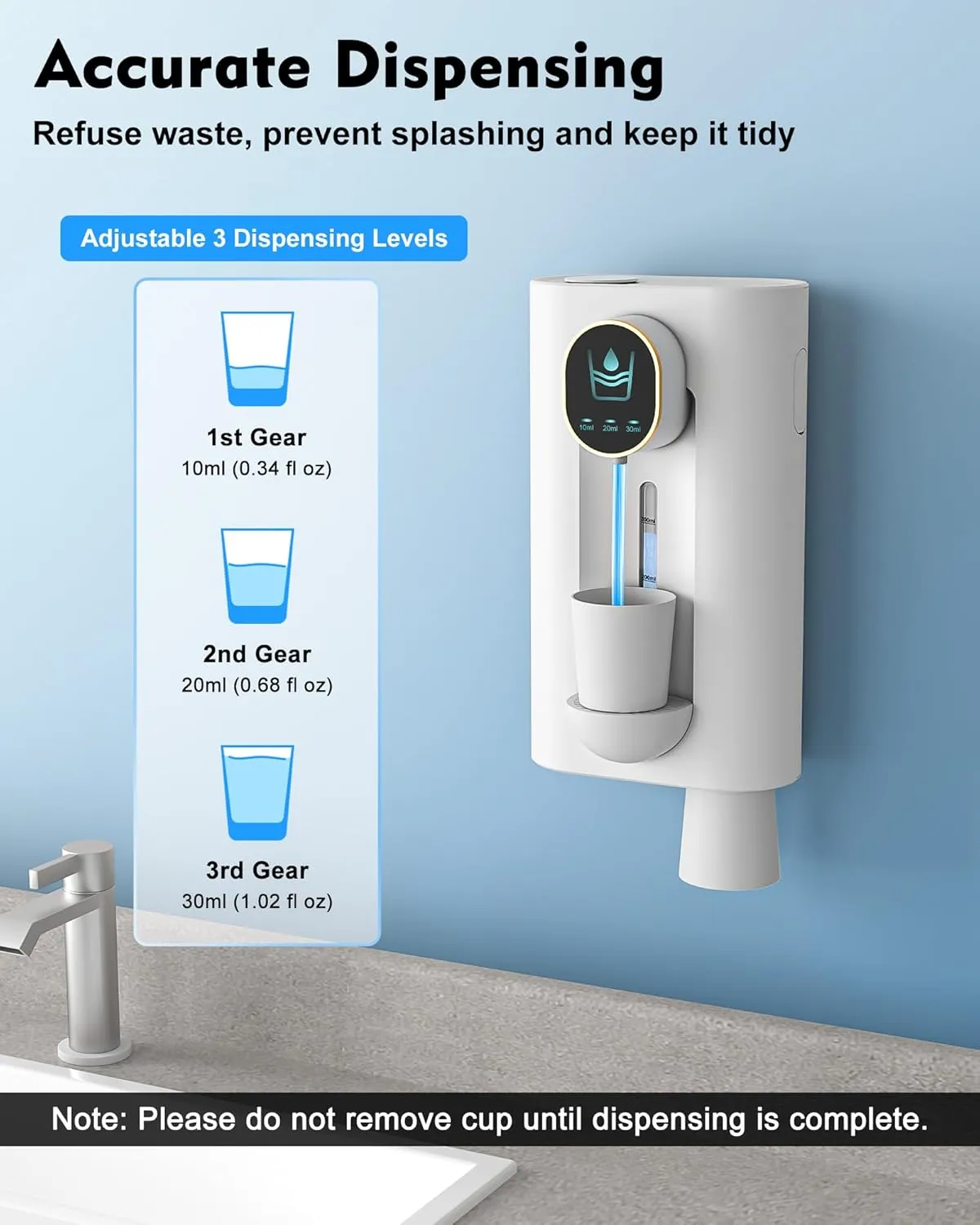 Hoofun Automatic Mouthwash Dispenser for Bathroom, 18.26Oz Wall Mounted Mouth Wash Dispensers with Magnetic Cups, 3 Dispensing Level, Electric Mouthwash Pump for Kids Adult, Bathroom Accessories White